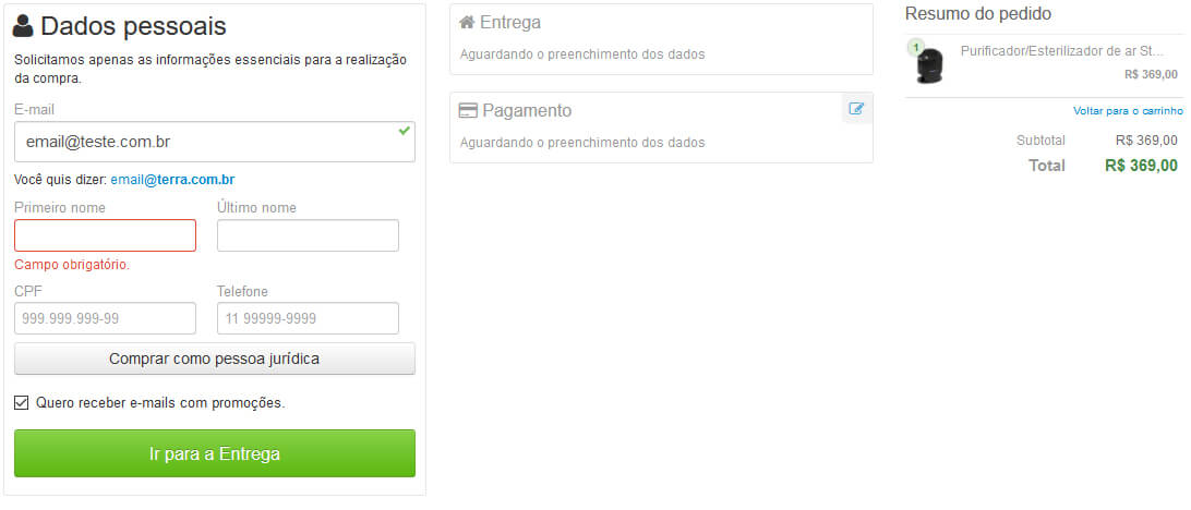 Como Comprar: Dados Pessoais Sterilair Como Comprar: Dados Pessoais Sterilair